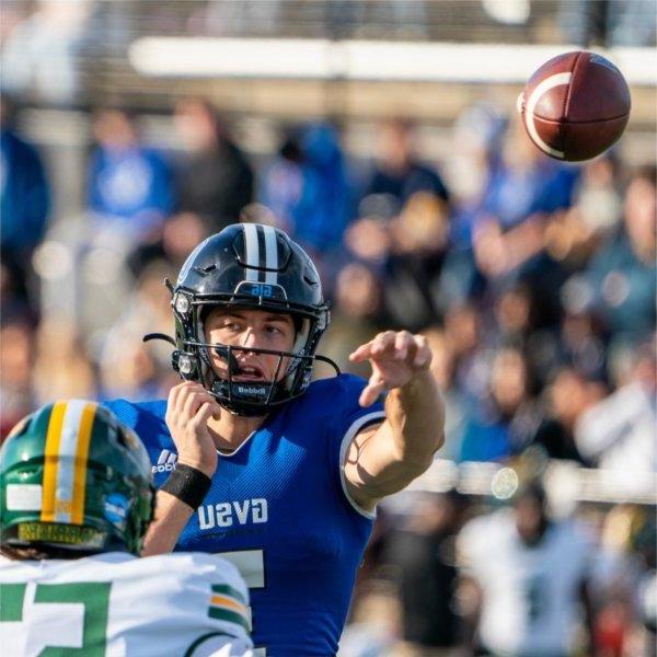 GVSU quarterback Vinnie Meschi throws a pass.